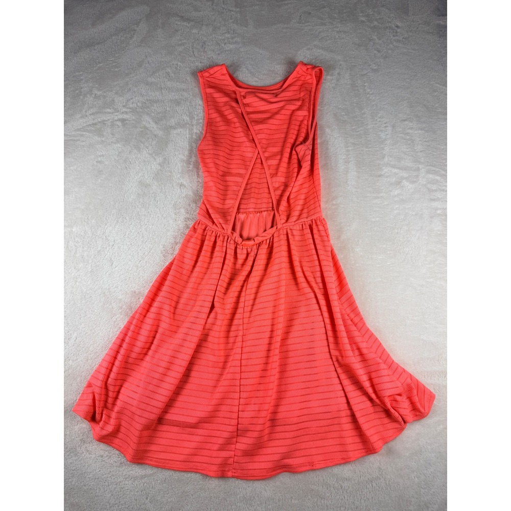 Ocean Drive Coral Pink Ribbed Fit and Flare Dress Womens L Coastal Open Back